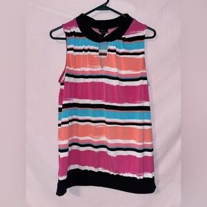 Worthington Pink, Orange, and Blue Striped Sleeveless Blouse